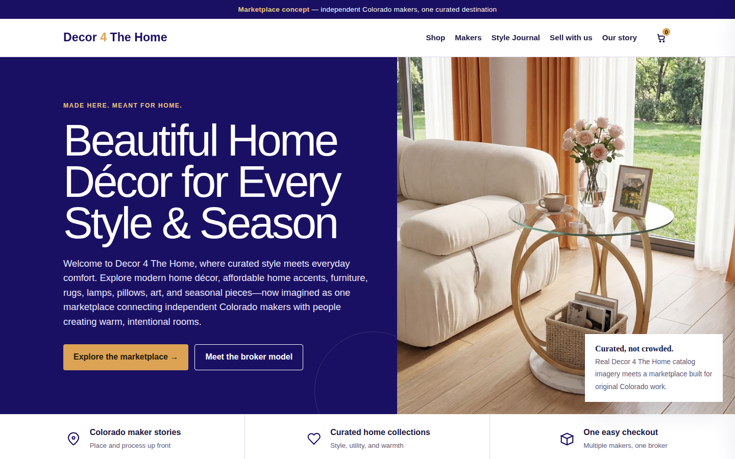 Decor 4 The Home marketplace website concept with violet branding