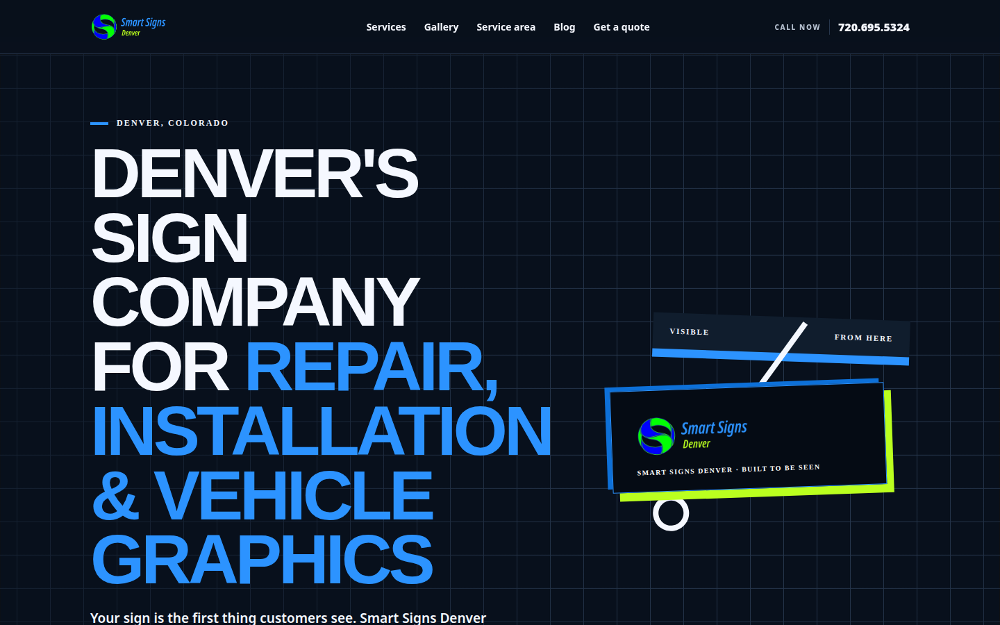 Smart Signs Denver website redesign concept in lime green and blue
